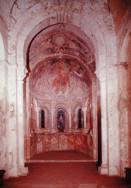 Interior view of the apse with a fresco depicting Christ giving the law to St. Peter in the presence à École française