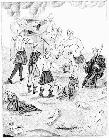 Jews taking blood from christian children for their mystic rites, after a drawing in the 'Book of Ca à École française