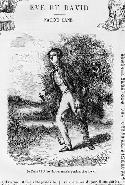 From Tours to Poitiers, Lucien de Rubempre walking for five days, illustration from ''Les Illusions  à École française