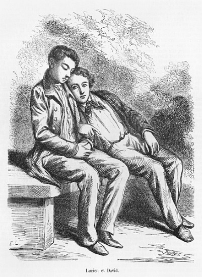 Lucien de Rubempre and David Sechard, illustration from ''Les Illusions perdues'' Honore de Balzac à École française