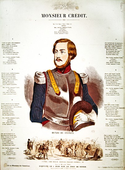 ''Monsieur Credit'', French Royalist propaganda eulogising Henri Charles Ferdinand Marie Dieudonne d à École française