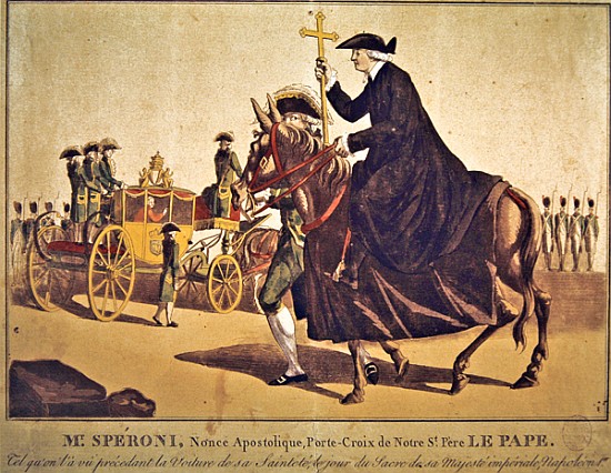 Monsignor Speroni carrying the papal cross, precedes Pope Pius VII on their way to Notre-Dame Cathed à École française