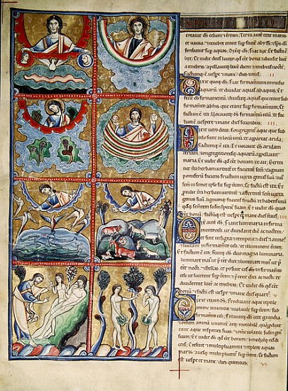 Ms 1 f.4v The Creation of the World, from the Souvigny Bible à École française