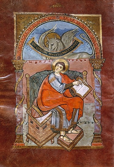 Ms 4 fol.101v St. Luke, from the Gospel of St. Riquier, c.800 à École française