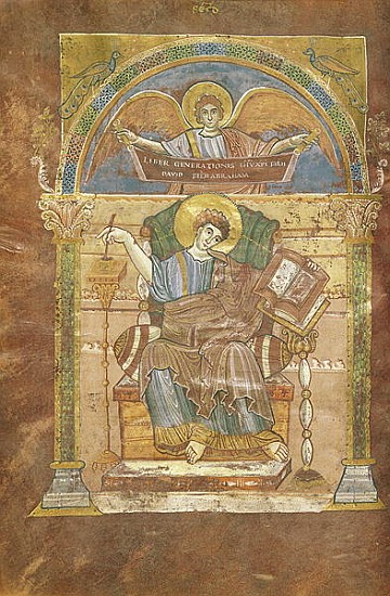 Ms 4 fol.17v St. Matthew, from the Gospel of St. Riquier, c.800 à École française