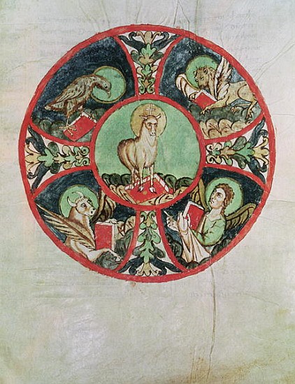 Ms. 69 fol.138v The Lamb of God surrounded the Symbols of the Evangelists à École française