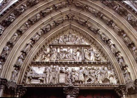 North transept portal, detail of tympanum depicting scenes from The Infancy of Christ and the Story à École française