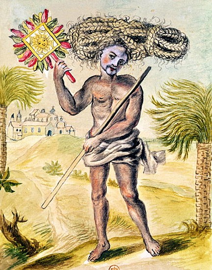 Penitent man in India with plaited hair, from ''Usages Indiens'' à École française