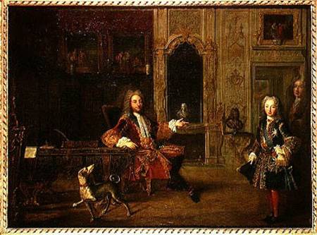 Philippe d'Orleans (1647-1723) and King Louis XV (1710-74) in the Grand Dauphin Cabinet at Versaille à École française
