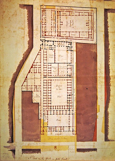 Plan of the Grande and Petite Force prison, rue du Roi de Sicile, Paris (ink & wash on paper) à École française