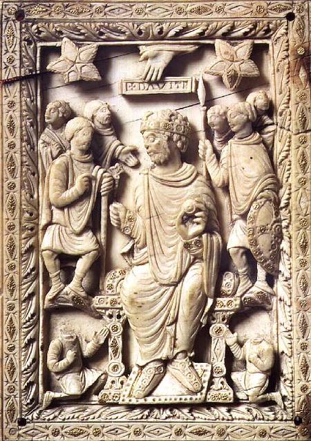 Plaque depicting King David enthroned, from Reims à École française
