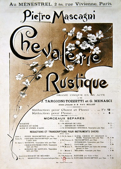 Playbill for the opera ''Chevalerie Rustique'', by Pietro Mascagni (1863-1945) à École française