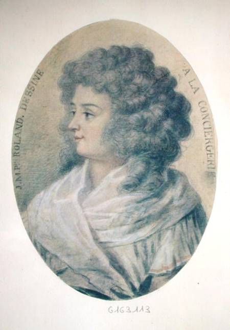 Portrait of Jeanne-Marie Roland de la Platiere (nee Philippon) (1754-93) at the Conciergerie à École française