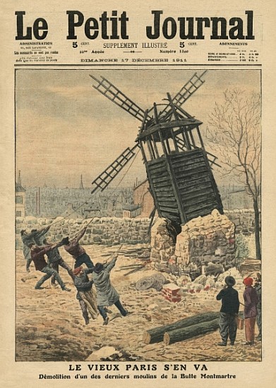 Pulling down one of the last windmills on the Butte Montmartre, illustration from ''Le Petit Journal à École française