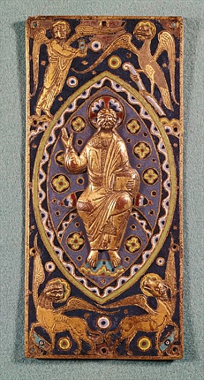 Reliquary plaque depicting Christ with the symbols of the evangelists (enamelled copper) à École française