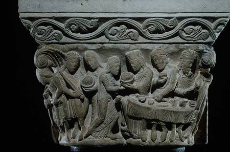 Scenes from the death of St. John the Baptist, relief from a capital à École française