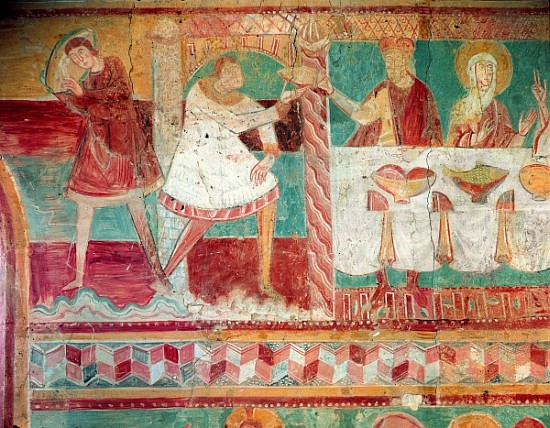 Servants bringing a jar of wine and offering a cup to a guest at the Marriage at Cana, from the Sout à École française