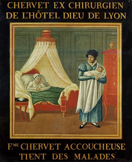 Sign advertising the services of a midwife, early 19th century à École française