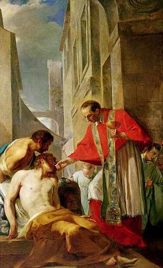 St. Charles Borromeo (1538-84) Administering the Sacrament to a Plague Victim in Milan in 1576 à École française