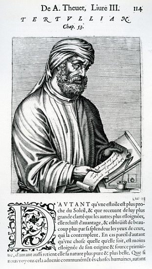 Tertullian, illustration from Andre Thevet''s ''Des vrais pourtaits et vies des hommes illustres'' à École française