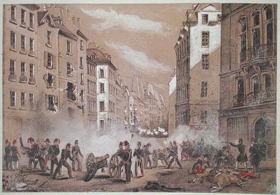 The Army Attacking a Barricade in Rue St. Antoine à École française