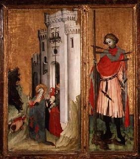 Thouzon Altarpiece, right-hand section showing (LtoR) St. Andrew expelling demons from Nice; St. Seb