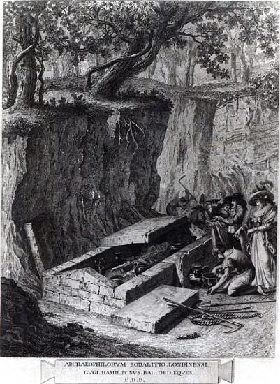 Tourists viewing the opening of an Ancient Tomb, c.1766 à École française