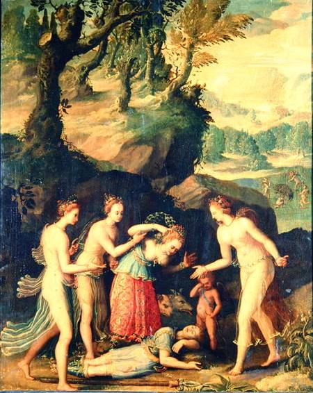 Venus Weeping over the Death of Adonis à École française