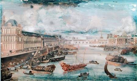 View of the Seine, the Grande Galerie of the Louvre and the College des Quatre Nations à École française