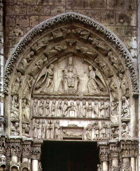 View of the tympanum depicting the Madonna and Child Enthroned, South Door of the Royal Portal à École française