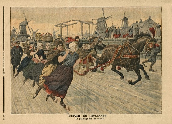 Winter in Holland, ice skating on the canal, illustration from ''Le Petit Journal'', supplement illu à École française