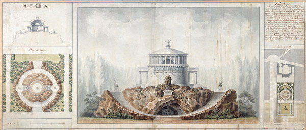 The Temple of Virtue (pen & ink and w/c on paper) à École française