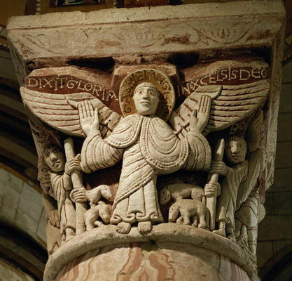 Column capital depicting the archangel Gabriel (stone) à Ecole Française, (11ème siècle)