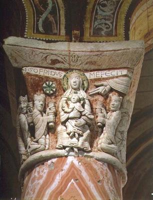The Adoration of the Magi, column capital (stone) à Ecole Française, (11ème siècle)