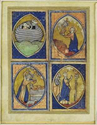 Noah receiving the White Dove, Moses receiving the Tables of the Law, the sacrifice of Abraham, Mose à Ecole Française, (13ème siècle)