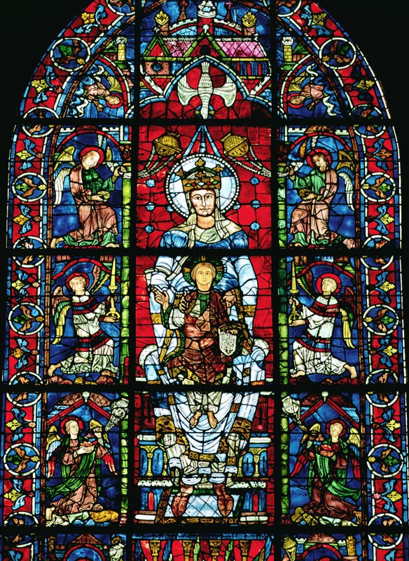 Window depicting Notre Dame de la Belle Verriere in the south choir (stained glass) (detail of 98069 à Ecole Française, (13ème siècle)