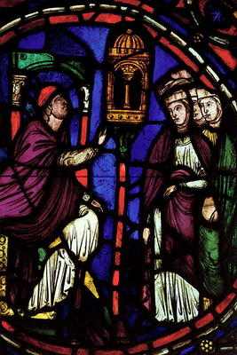 Window depicting a man preaching to three women, Ile de France Workshop (stained glass) à Ecole Française, (13ème siècle)