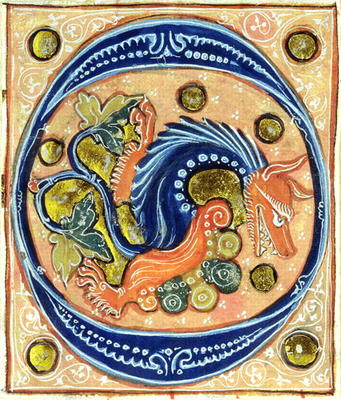 Historiated initial 'O' depicting a griffin (vellum) à Ecole Française, (14ème siècle)