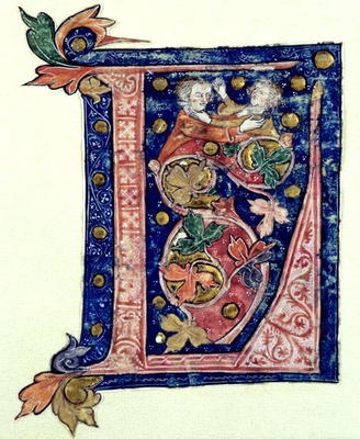 Historiated Initial 'L' (vellum) à Ecole Française, (14ème siècle)