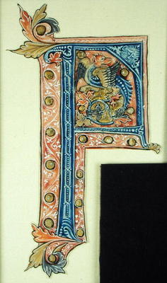 Historiated initial 'P' depicting a winged griffin (vellum) à Ecole Française, (14ème siècle)