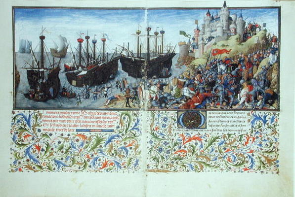 Ms 2617 The castle of the Amazons is besieged by Theseus, Duke of Athens, from La Teseida, by Giovan à Ecole Française, (14ème siècle)