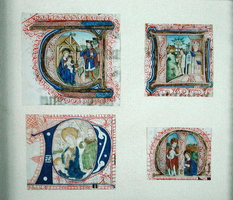 Four historiated initials depicting the Adoration of the Magi, à Ecole Française, (15ème siècle)