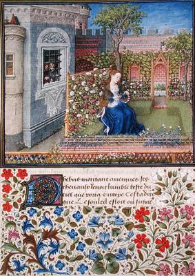 Ms. 2617 Emilia in her garden, Plate 22, from 'Teseida', by Giovanni Boccaccio (1313-75), 1468 à Ecole Française, (15ème siècle)