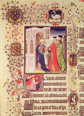 Ms Lat 919 fol.96 Jean de France, Duc de Berry being led by St. Peter into the Gates of Heaven with à Ecole Française, (15ème siècle)