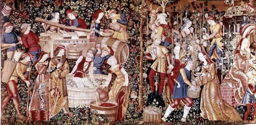 The Grape Harvest, from the 'Workshop on the Banks of the Loire' (tapestry) (see 23083 for detail) à Ecole Française, (15ème siècle)