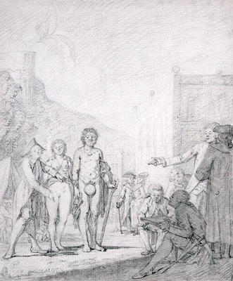 A Slave Market (pencil and grey wash on paper) à Ecole Française, (18ème siècle)