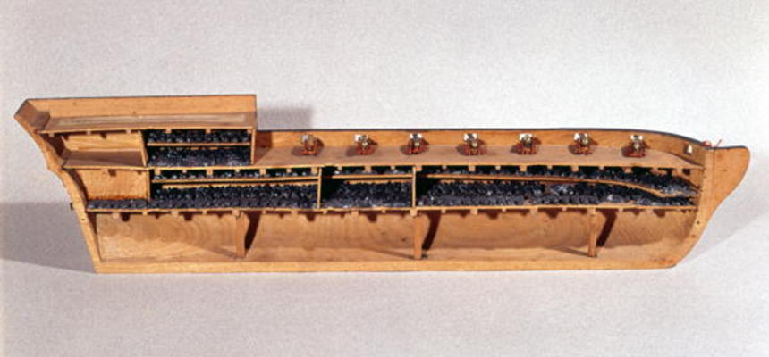 Cross-section of a model of a slave ship, late 18th century (wood) à Ecole Française, (18ème siècle)