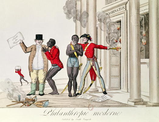 'Modern Philanthropy', French cartoon relating to the English and American reaction to France's abol à Ecole Française, (18ème siècle)
