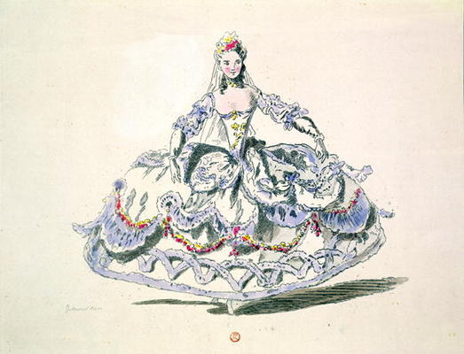 Opera Costume, from the Menus Plaisirs Collection, facsimile by A. Guillaumot Fils (colour litho) à Ecole Française, (18ème siècle)