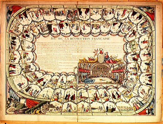 Snakes and ladders board based on the French Revolution, 1791 (coloured engraving) à Ecole Française, (18ème siècle)